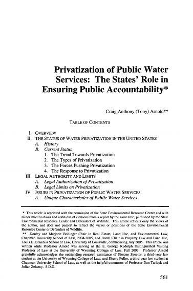 2005 Arnold Privatization of Public Water Services 1